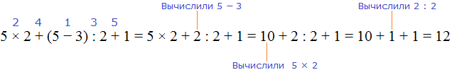 5 × 2 + 5 − 3 разделить на 2 + 1