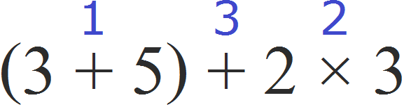 Порядок для выражени (3 + 5) + 2 × 3