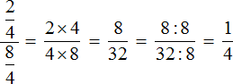 Решение двух четвётых разделить на восемь четвёртых