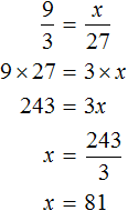 пропорция 9на3 равно xна27 решение